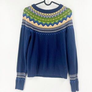 ✅ MODCLOTH FAIRISLE NAVY/GREEN CREW NECK‎ SWEATER SIZE SMALL
